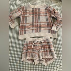 Gelato Pique Plaid Lounge Sweater & Shorts Set — One Size